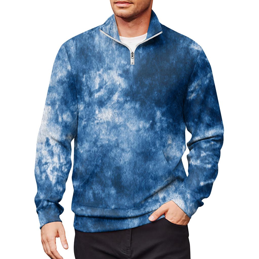 Men's Loose Casual 1/4 Zip Sweatshirt Fashion Printed Long Sleeve Top With Pockets