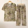 Langsha 2026 Summer Plus Size Cotton Linen T-Shirt Set for Middle-Aged Women