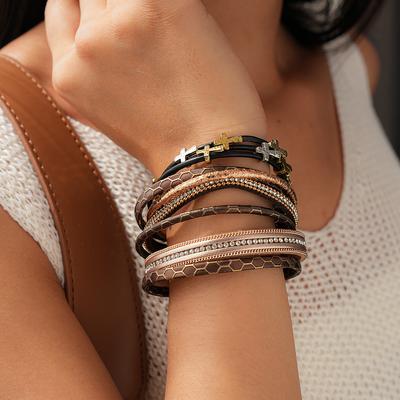Leather Diamond Cross Multi-layer Magnetic Bracelet Autumn and Winter Personality Hip-hop Niche Jewelry