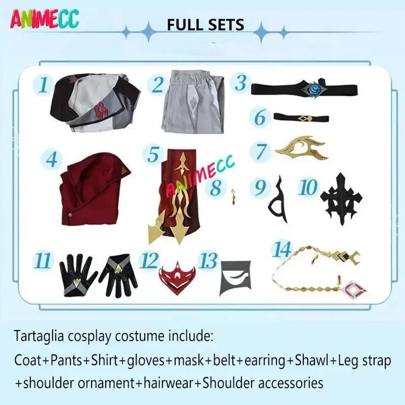 ANIMECC XS-XL Tartaglia Cosplay Tērps Parūkas
