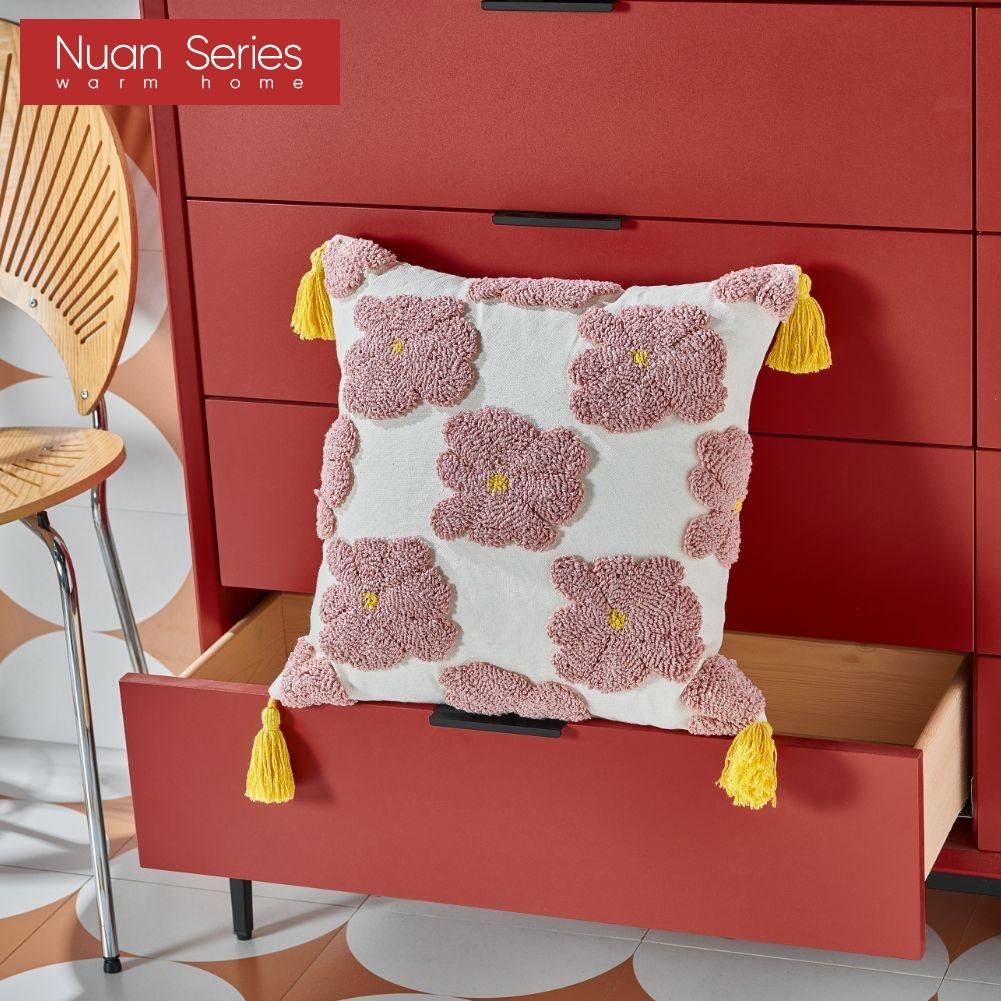 1PC Nuan Series Versatile Floral and Green Leaf Pillowcase 3D Embroidered Cushion Cover for Sofa Living Room Bedroom Home Decor