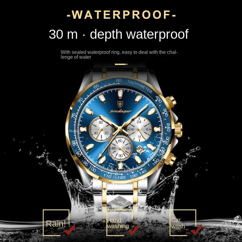 Topmarke Multifunktionale Herrenuhr Stahlband Leuchtend Quarz Kalenderuhr