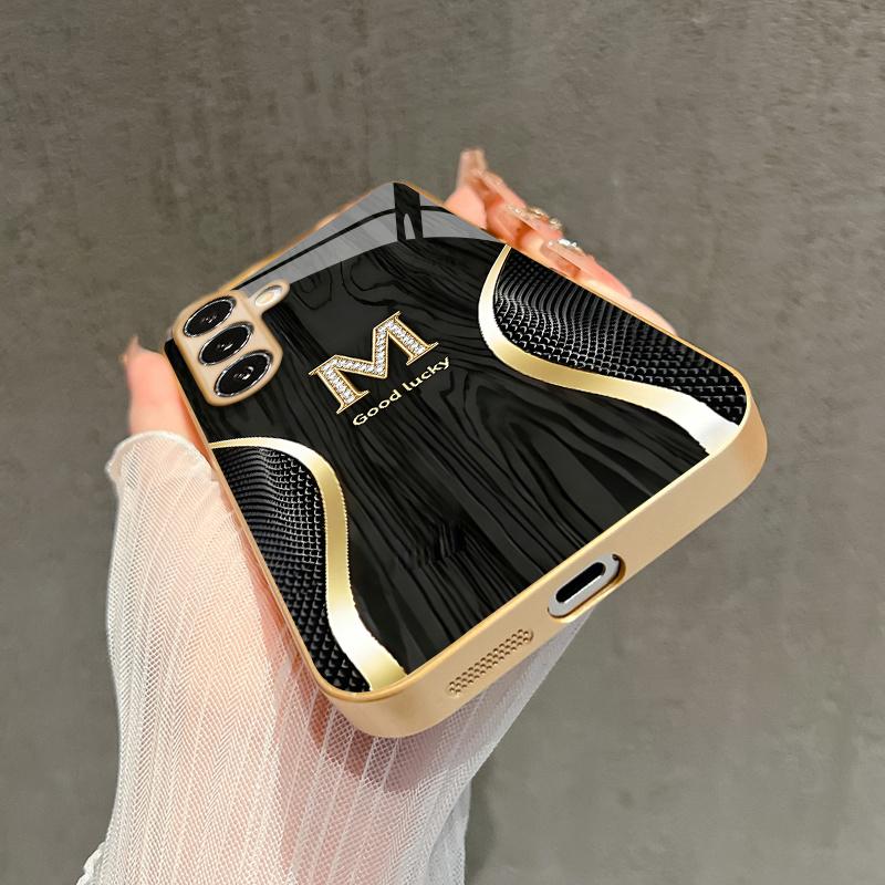 Gold M-Design 2D Phone Case for Samsung S26/S25/S24/S23/S22/S21/S20 A56 A36 A16 - Golden Glass Protective Cover