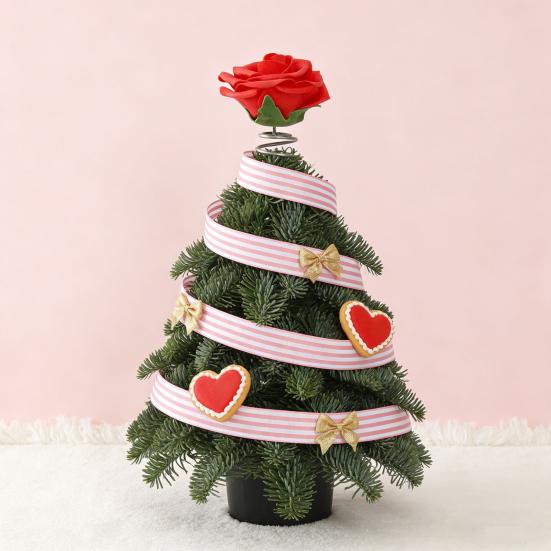 Alla hjärtans dag-trädknäppning Röd rosträdknäppning med spiraltrådbas Romantisk rosdekoration för miniträddekoration Högtidsfest Heminredning