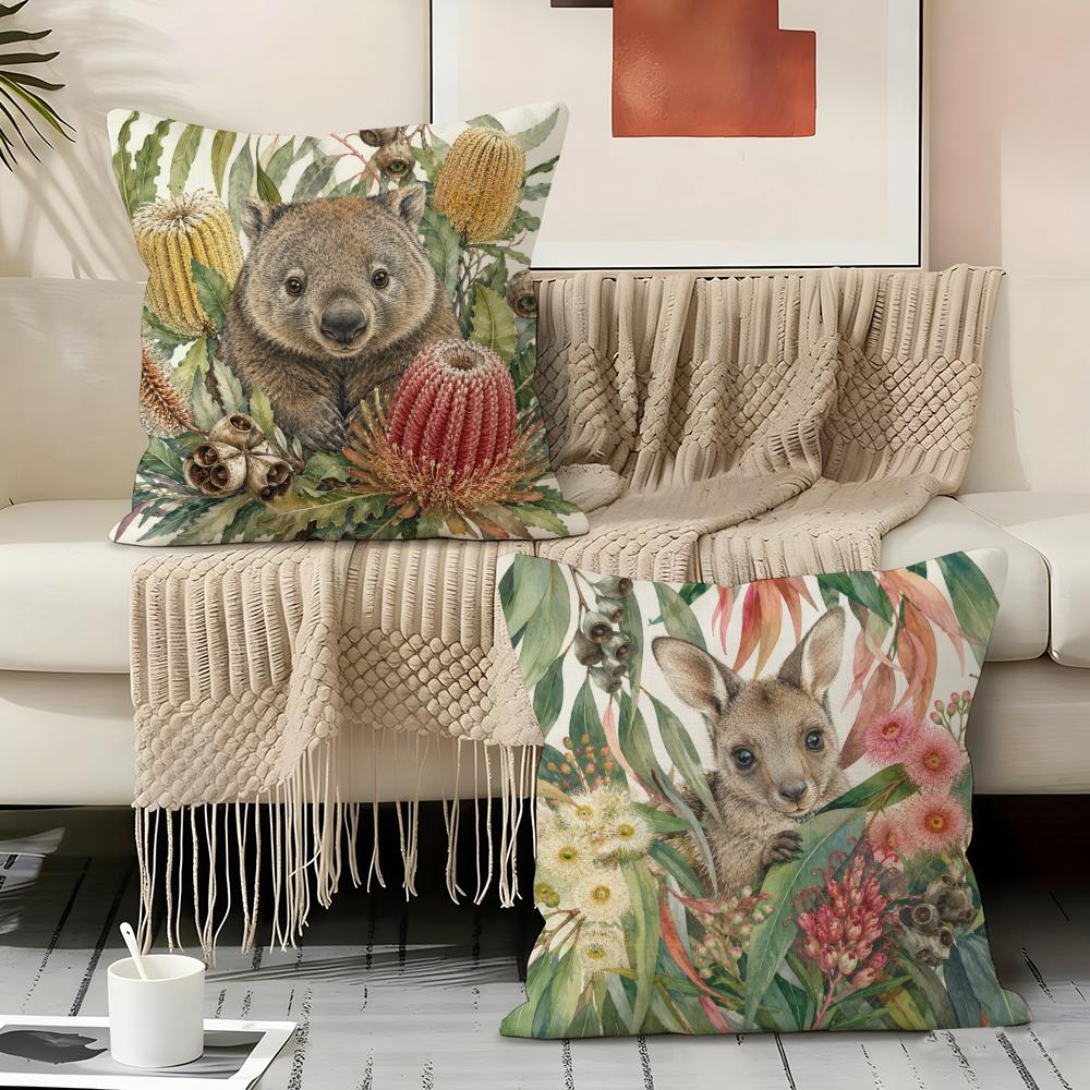 Australian Native Local Birds And Plants Cushion Cover Durable Hypoallergenic Organic Linen Pillow Cover Washable Skin-Friendly