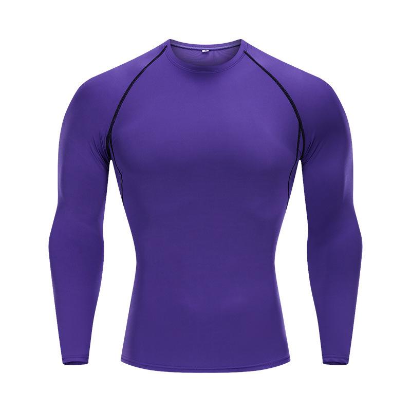 Men s Quick-Dry Long Sleeve Sport Bodysuit - Breathable Round Neck Fitness Base Layer XXXL фиолетовый