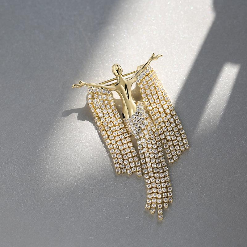 Korean Elegant Muse Full Diamond Fringe Temperament Brooch Autumn and Winter Coat Suit High-end Corsage Simple Personality Accessories