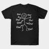 Asian Size Men Black Print T-shirt Funny Meme Ow Ow Ow Everything Hurts Stick Figure No-Cut Print Cotton Tshirt