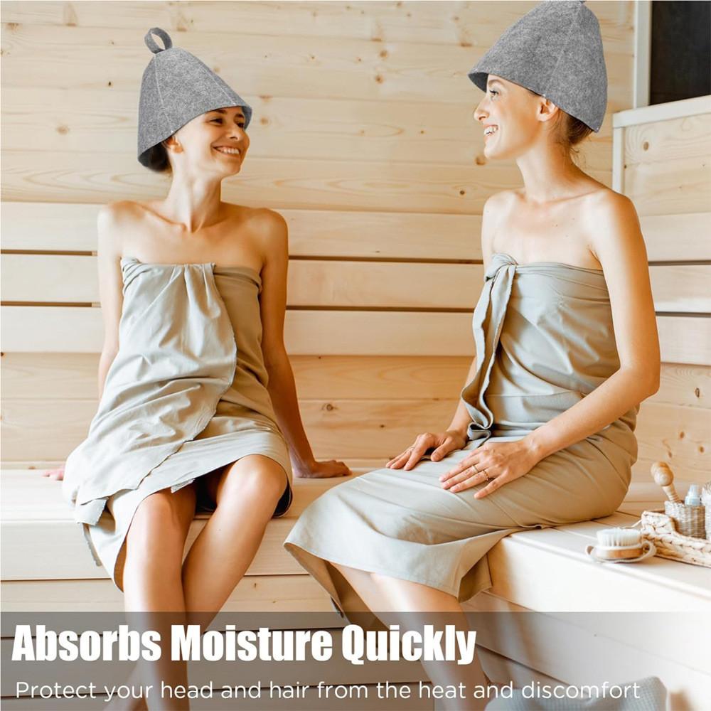 Adults And Kid Grey Felt Sauna Hat Absorbent Dry Hair Cap For Home Spa