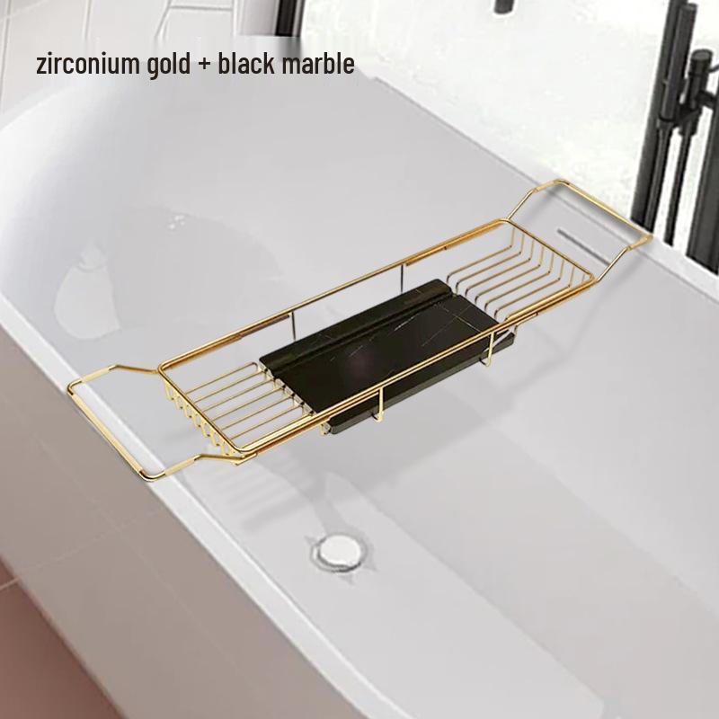 Stainless Steel Non-Slip Marble Bathtub Organizer Rack with Telescopic Shelf for Bathroom Use