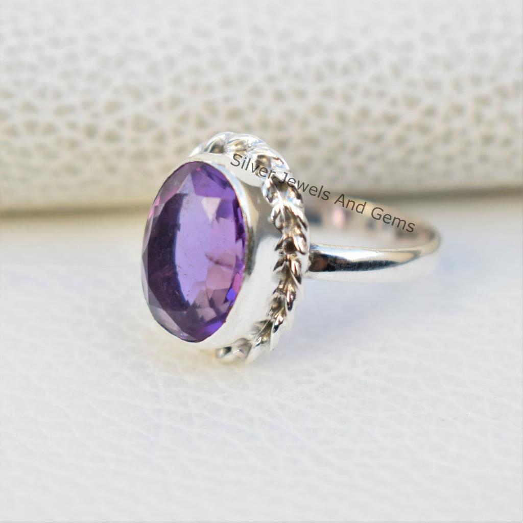 Natural Amethyst Ring, 925 Sterling Silver Ring, Oval Designer Ring, February Birthstone Promise Ring, Handmade Ring