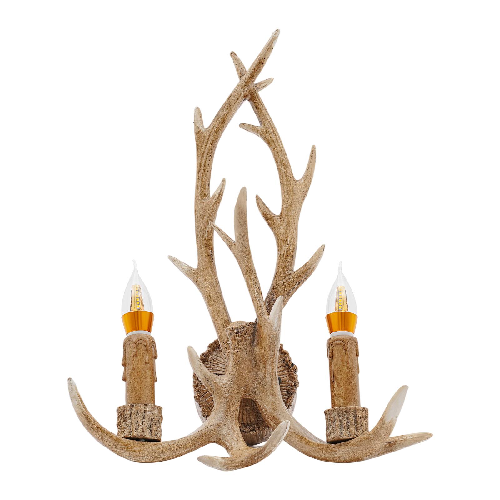 

Antler Wall Lamp Vintage, Resin Iron Wall Light with 2 E14 Bulbs, Warm White LED for Living Room, Bedroom, Study коричневый