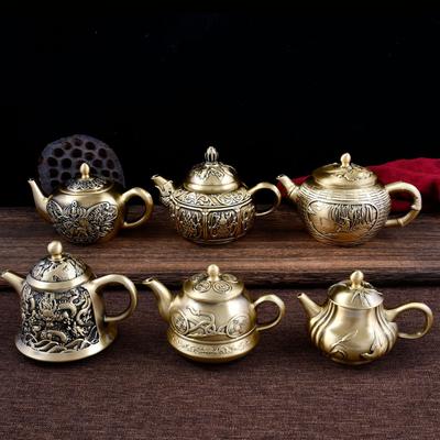 Luxurious Brass Teapot Handicraft - Creative Copperware Ornament with Blessing Motifs for Home or Office.