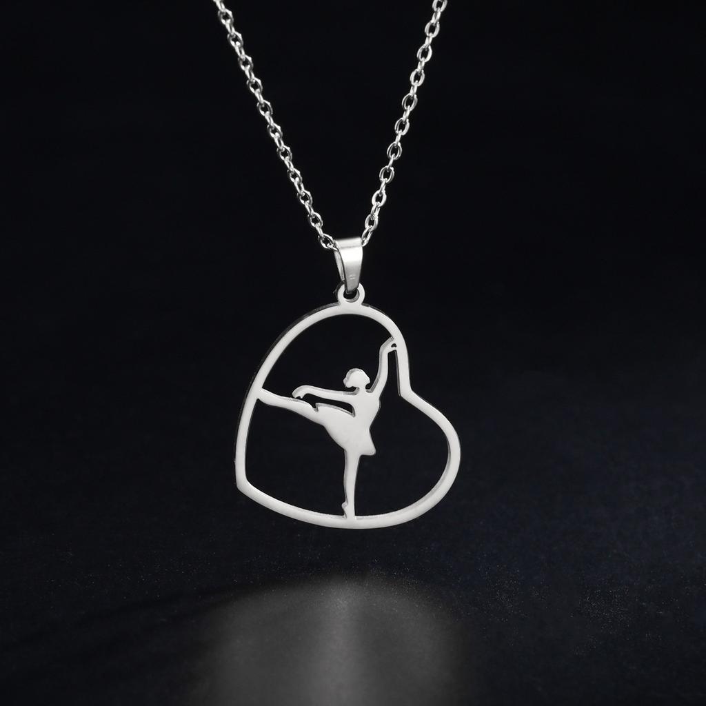 Elegant Heart Pendant Necklace Gymnastics Charm Necklace Adjustable Chain Necklace Titanium Steel Texture for Girls