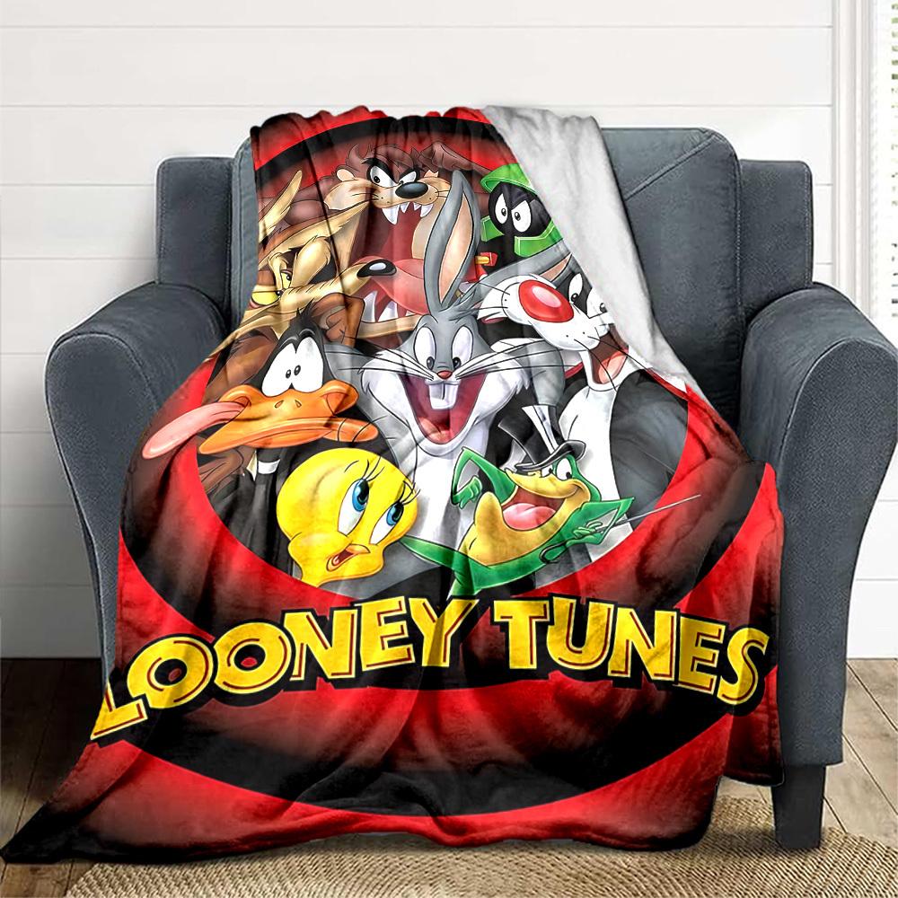 1pc Cartoon Character Looney Tunes Flannel Throw Blanket - Lightweight Soft Warm All-Season Blanket for Sofa, Bed, Travel, Camping  L1029078