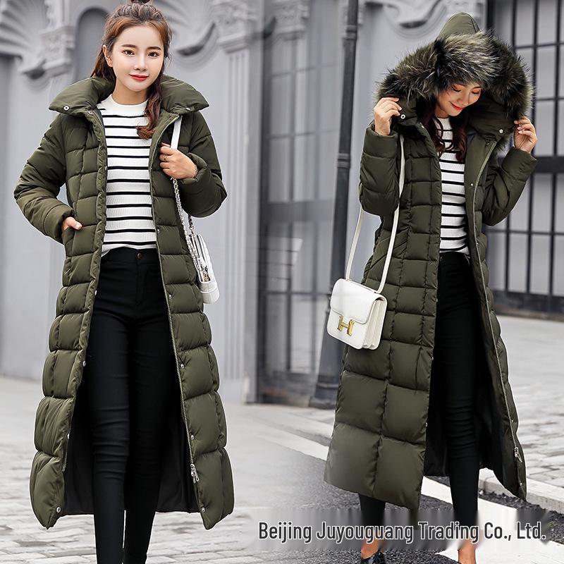 Women's Long Slim Winter Coat with Large Fur Collar