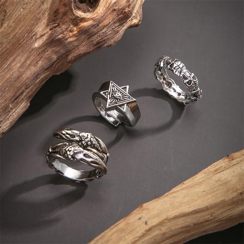 Vintage Hexagram Ring Set For Men, Trendy Hip Hop Men'S Finger Rings  Accessories