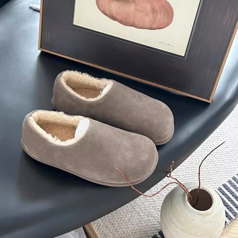 Fleece thick-soled all-inclusive shoes, fluffy half-drag, wear warm cotton shoes in autumn and winter