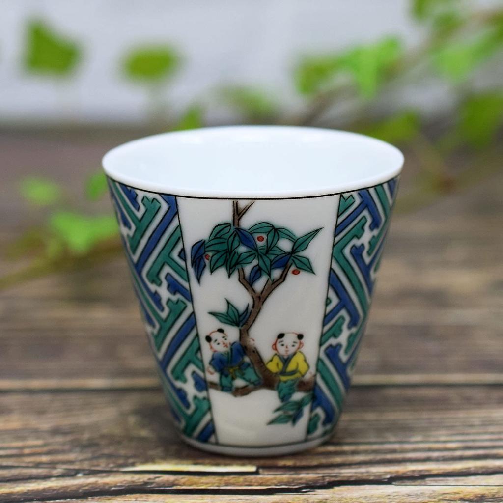 Washa no Kura Lucky Ochoko Sake Utensil Kutani Ware Sake Cup Saaya Shape Karako Pottery Brand Japanese Tableware Choko Cup Made in Japan