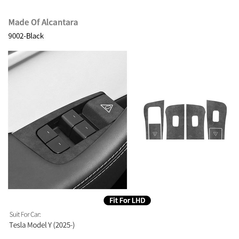 For Tesla Model Y (2025-) Car Window Control Panel Button Trim StickerMade of Alcantara Interior Accessories