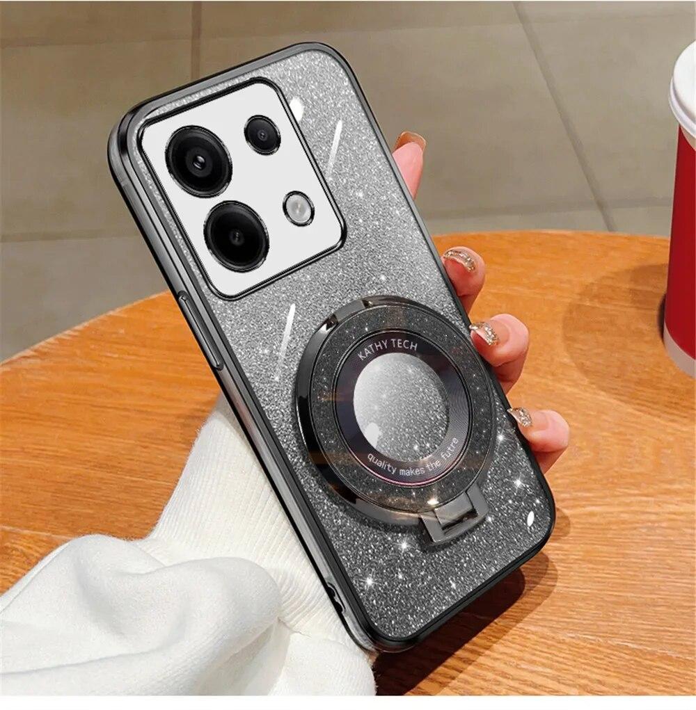 

Роскошный чехол-держатель с блестящим покрытием для Xiaomi Redmi Note 13 Pro 12 11 Plus 4G 5G 12S 11S 10S 9S 10 9 Pro, чехол-подставка xiaomi note13 pro plus чёрный