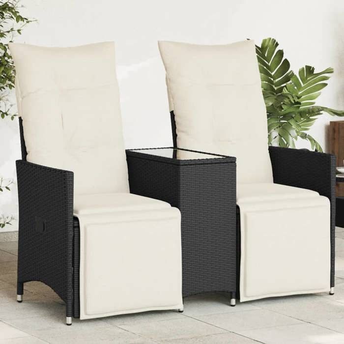 VidaXL Reclining 2-Seater Garden Sofa with Table Black Poly Rattan, Garden Sofa, Garden Seat, Furniture 365715