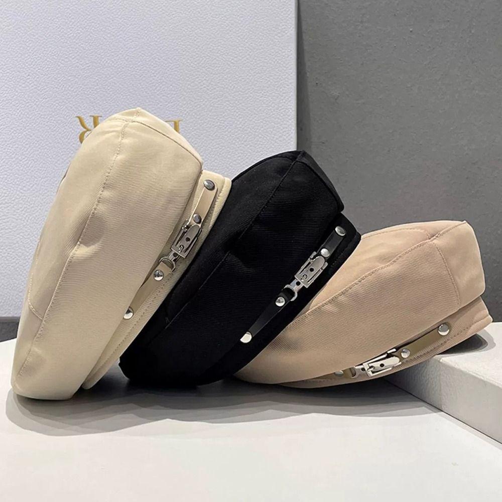 Street Temperament Metal Buckle Retro Beret Cap Solid Color Face Little Painter Hat Warm Women Beret Spring Autumn Winter