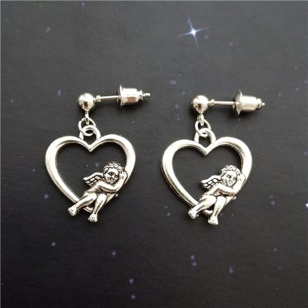 

Серьги-гвоздики с изображением ангела, серьги-гвоздики с сердцем любви, милые украшения