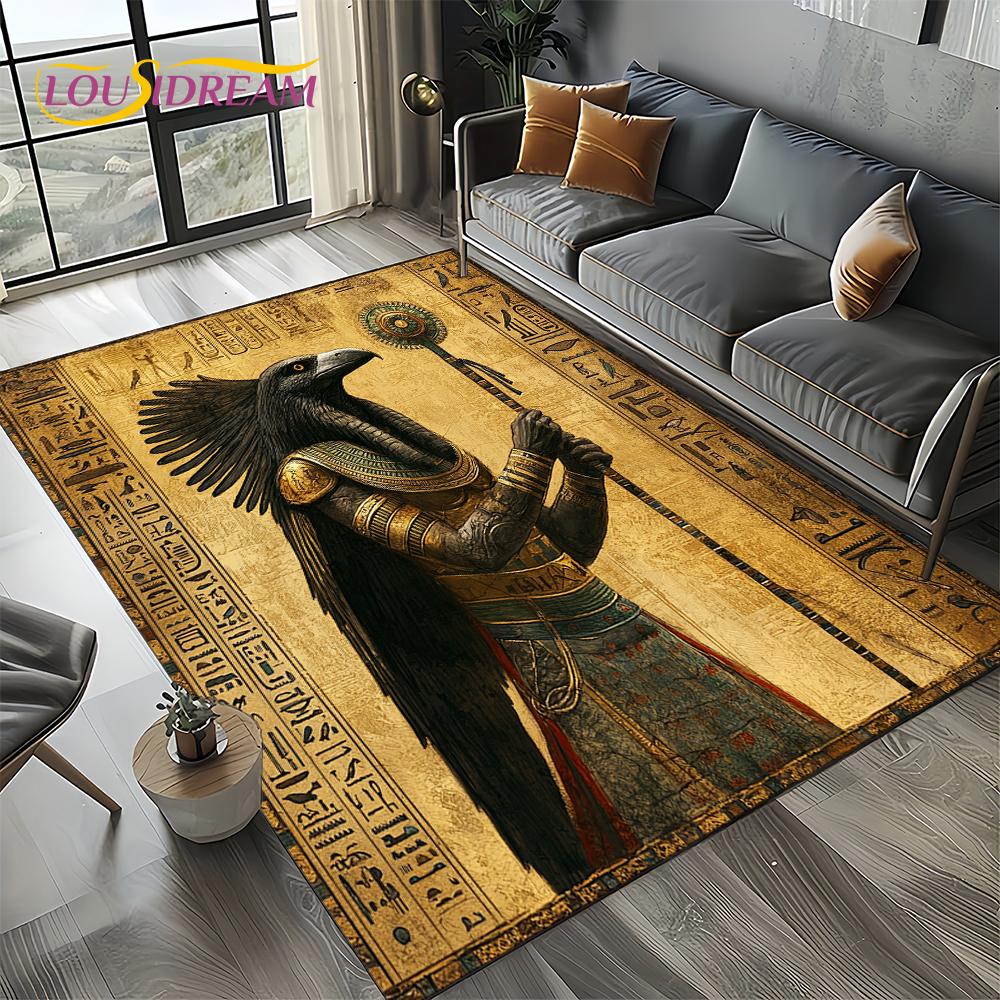 2025 Ancient Egypt Death Anubis Pharaoh Horus Mythology Carpet Rug for Living Room Bedroom Home Sofa,Area Rug Non-slip Floor Mat