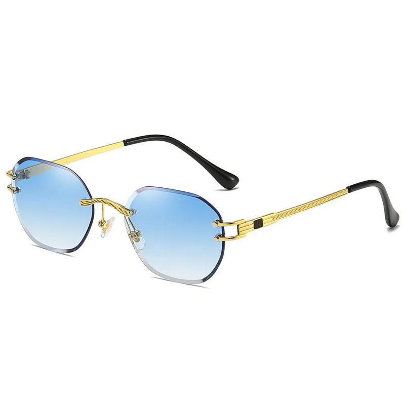 

Blue Sunglasses Frameless Rimless Men High Quality Square Metal Sun Glasses Women Mirror Sea Summer Style As picture