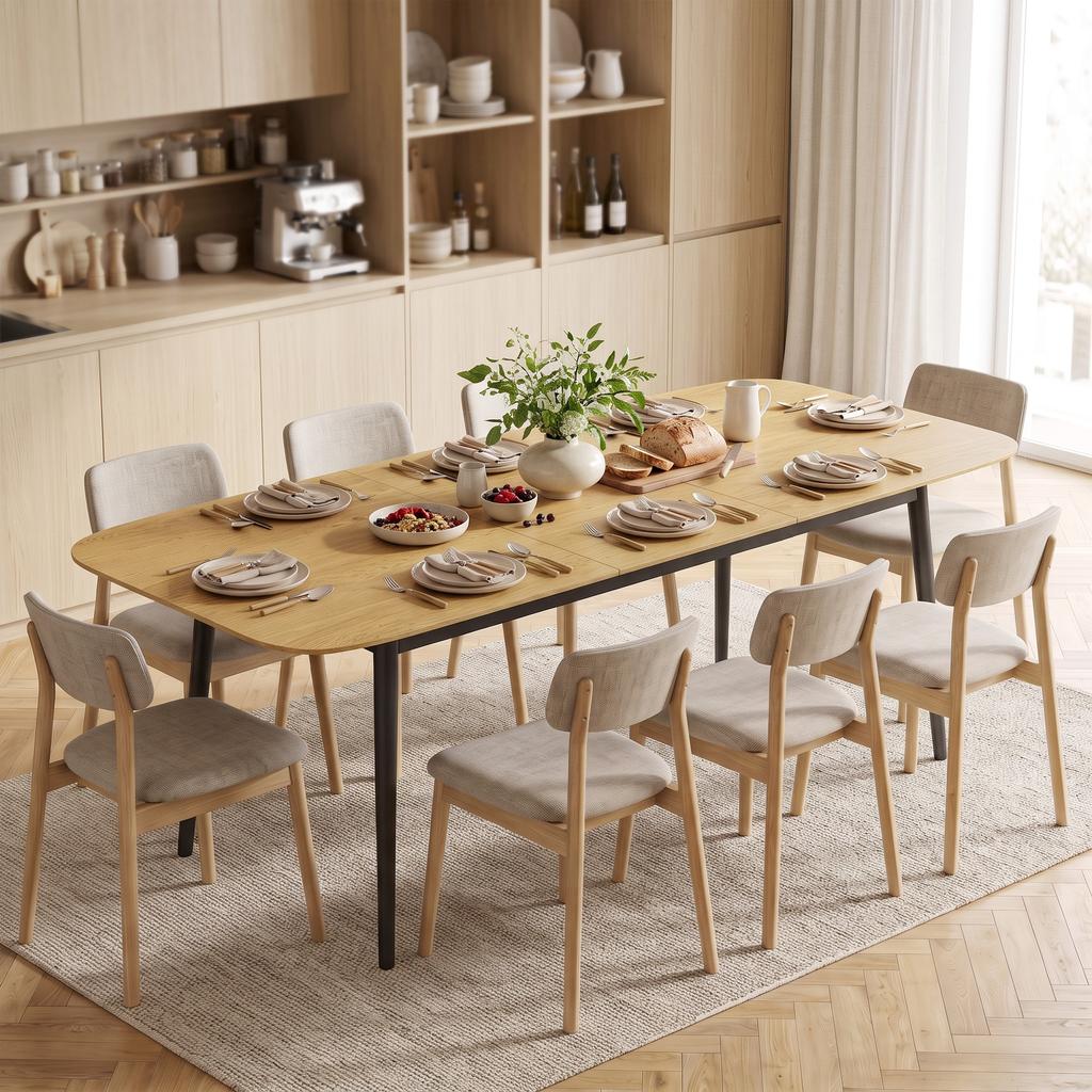 Extendable Rectangular Dining Table for 6-8, 160-200 cm, Shelf, Brown