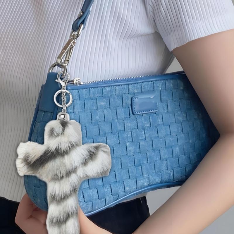 Y2K Retro Sweet And Cool Gradient Crosses Shape Keychain With Soft Plush For Bags Keys Backpacks Stylish Present Choice