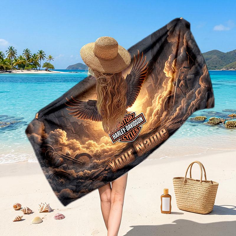 Asciugamano da Spiaggia Harley-Davidson con Testo Nome Personalizzato, Asciugamano Morbido Assorbente per Spiaggia Piscina Viaggio Regalo Personale