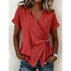 Spring and Summer Cross-border European and American Style Casual Solid Color Stand-up Collar Tie-up Asymmetrical Loose