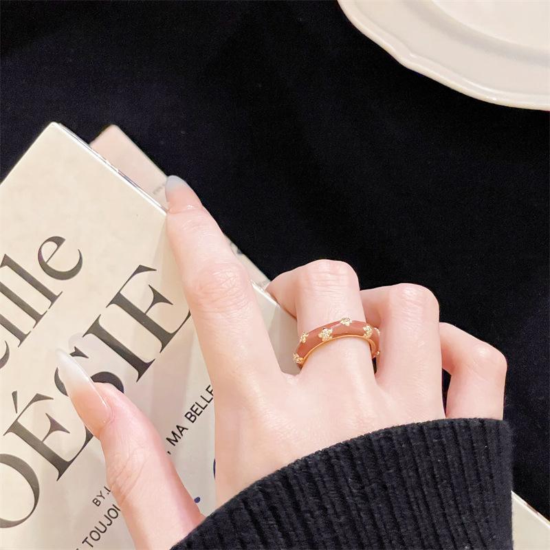 Dripping Oil Flower Brushed Medieval Open Ring Retro Court Style Niche Design High-End Ring Woman