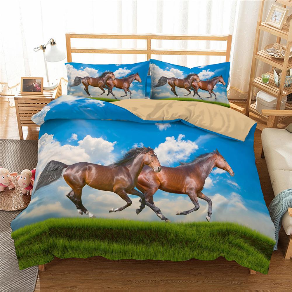 Horse Dog King Queen Bedding Set 3D Printed Animals Adult Kids Gift Duvet Cover Wildlife Quilt Cover Polyester Comforter Cover