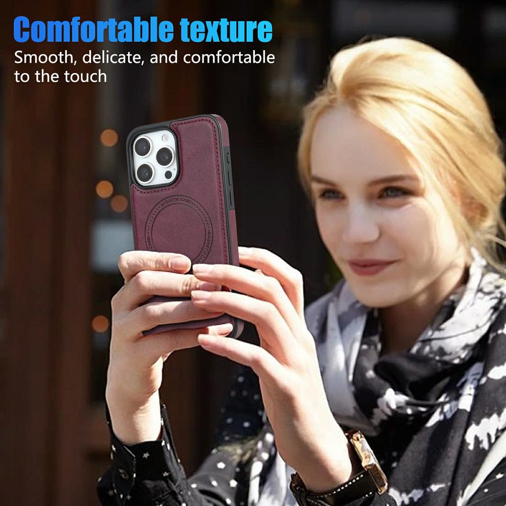 CSJ-P3 For iPhone 15 Pro Max Case Compatible with MagSafe PC+TPU+Leather Back Cover