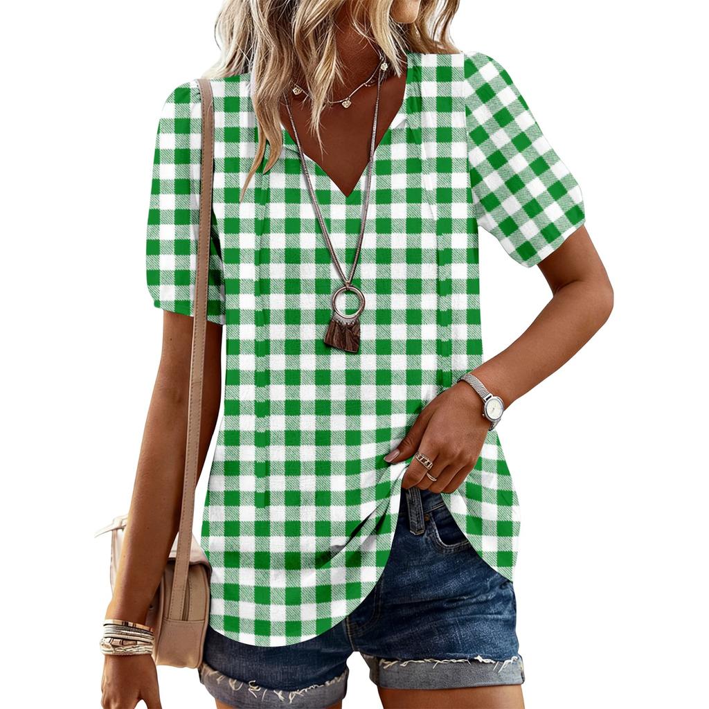 Women's Fashion Casual Checkered Print Top