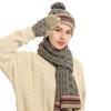 Winter Knitted Hat Scarf Gloves Set Windproof Acrylic Fleece Lined Warm Beanie  with Pompom Touch Screen Gloves for
