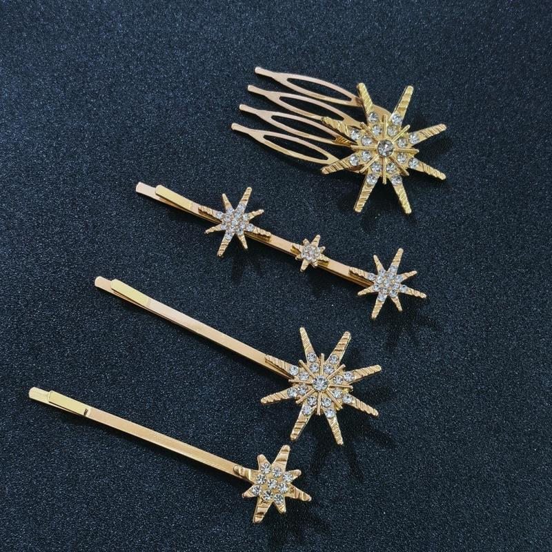 3/4 Stück Set Kristall Stern Haarspangen für Damen Mädchen Metall Haarspangen Luxus Damen Haarspangen Hochzeit Braut Haaraccessoires