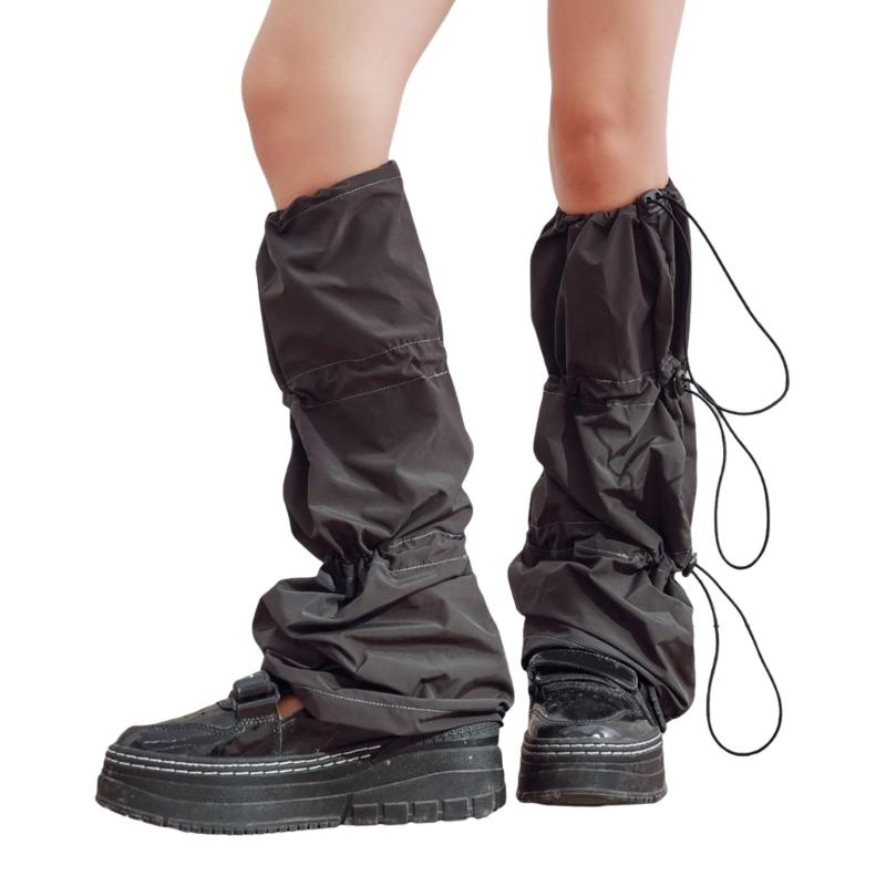 Verstellbare Kordelzug Beinwärmer für Damen Punk Grunge Ausgestellte Stiefelüberzieher Harajuku Gestapelte Baggy Fußlose Socken