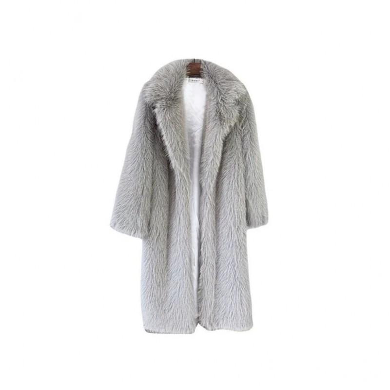 2026 Fall Winter Faux Fur Long Coat Women Blazer Collar Plus Size Thick Warm Outerwear