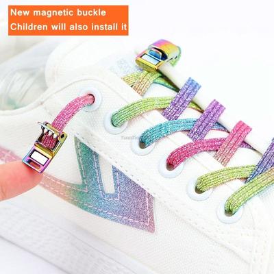 NO.8 New Rainbow Magnetic Lock Shoelaces Elastic No Tie Shoe Laces Sneakers Shoelace Kids Adult Lazy Laces One Size Fits All Shoes
