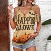 Women's Casual Halloween Print Tie Strap Cold Shoulder Short Sleeve T Shirt Lightweight Breathable Summer Top