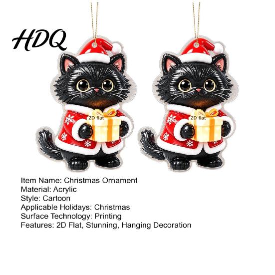 Acrylic Hanging Decor 2 Pcs Christmas Ornament Crystal Snowman Cat Santa Pattern Decoration Celebration Supplies Double Sided 2D Pendant for Holiday
