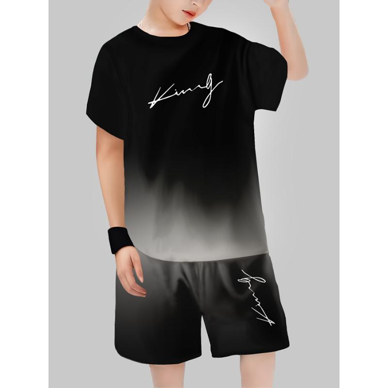 

Boys Fashion 3D Printed Casual Pullover Short Sleeve T-Shirt & Shorts Set, Boys Outdoor T-Shirt & Shorts Set 160