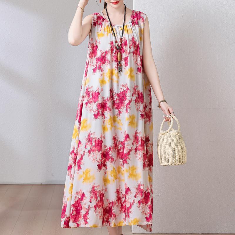 Plus Size Summer Long Dress for Women Clothes Elegant Sleeveless Loose Casual Dress