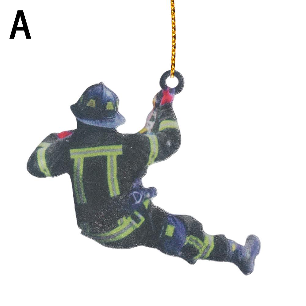 Personalized Firefighter Christmas Pendant Creative Wood Decoration And Keychain Fire Firefighter Peripheral Car Pendant