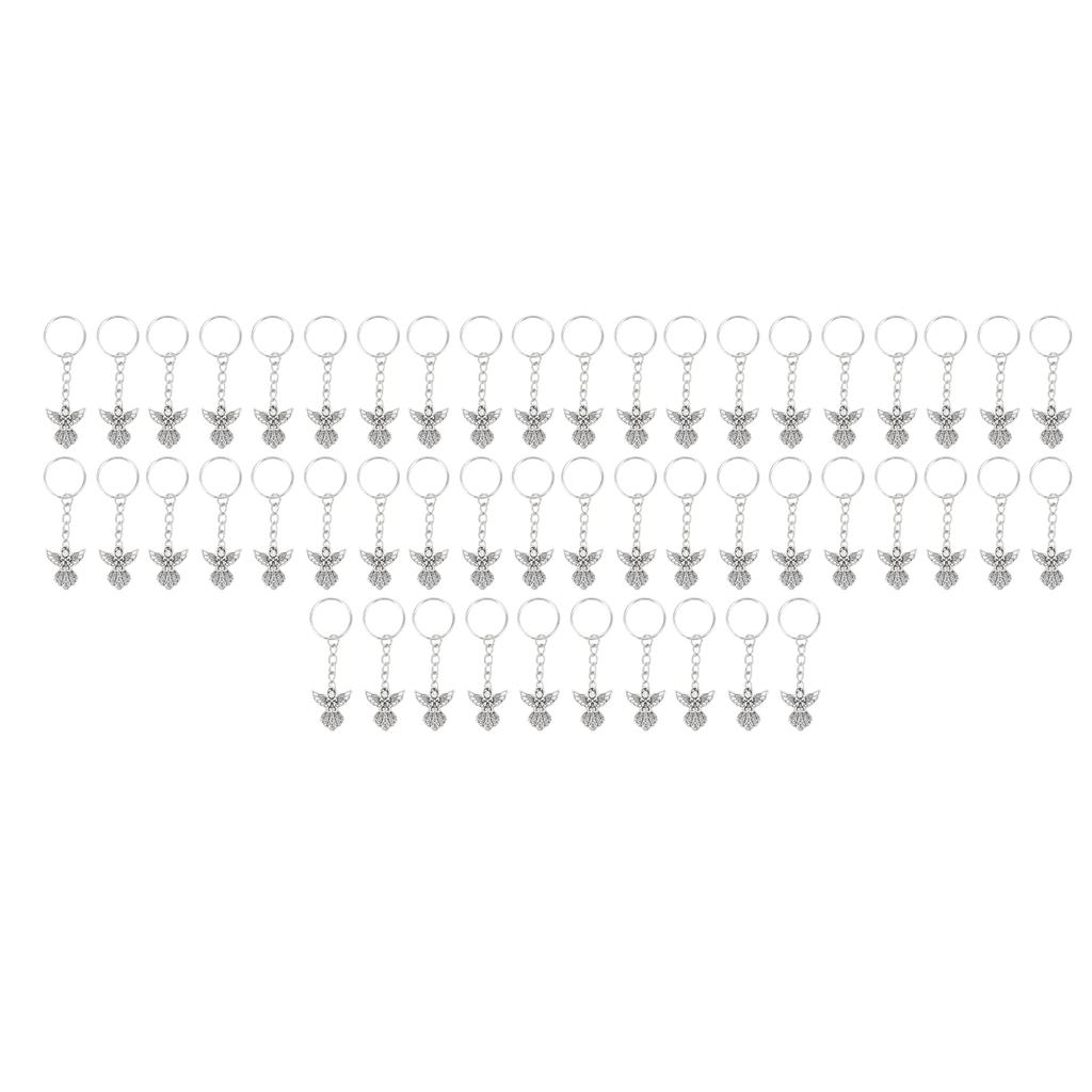 50 Pcs Angel Pendant Keychain Zinc Alloy Silver Vintage Exquisite Auspicious Meaning Guardian Angel