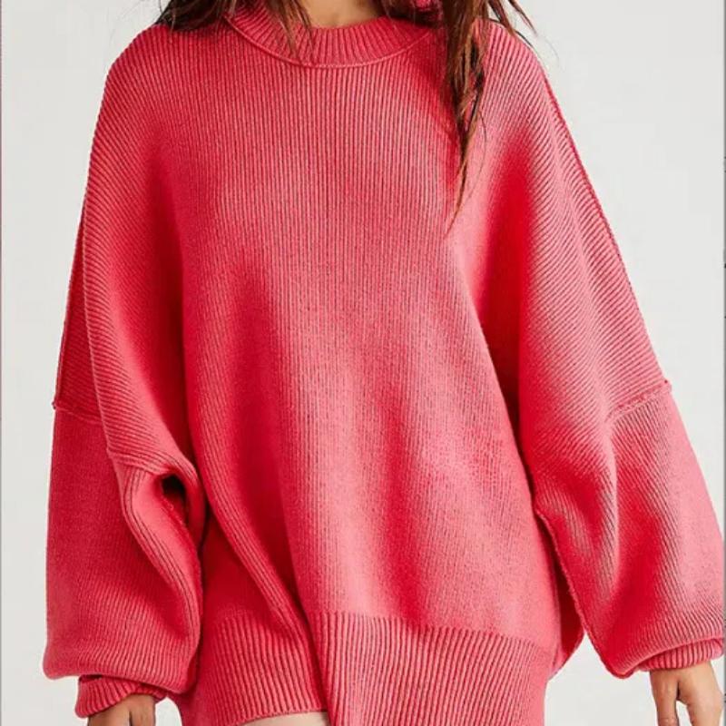 Women's Oversized Batwing Sweaters 2025 Fall Outfits Trendy Crewneck Knit Side Slit Fashion Pullover Tops